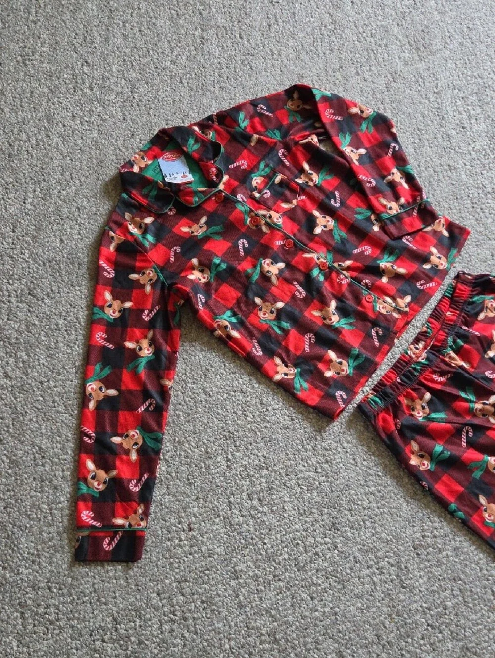 Komar Kids Red and Green Plaid Reindeer Pajama Set